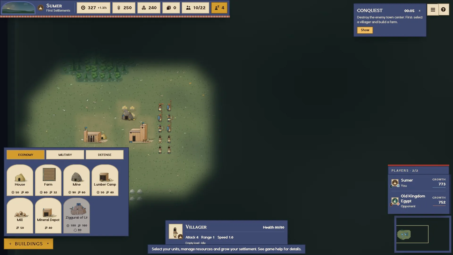 A match at 1920×1080 with the build menu open: large building cards