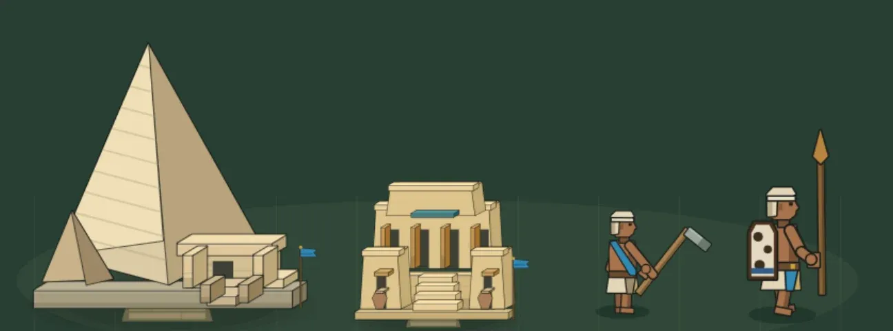 Old Kingdom Egypt's set: masterpiece, town centre, villager and signature unit in the same contour and pigments