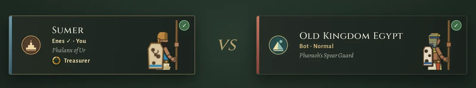 The Sumer card on the loading screen, with the Treasurer title and frame under the player's name