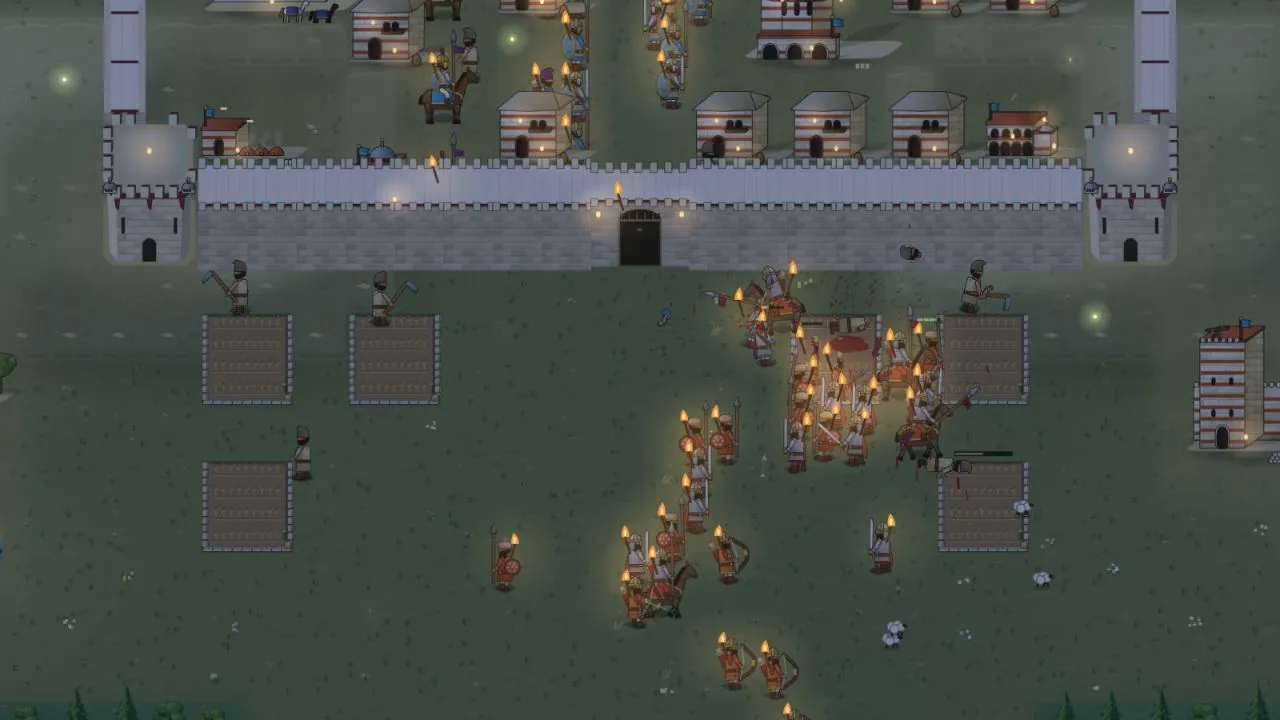 A night siege with the current art: torch-bearing Sasanian troops outside the gate